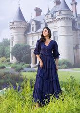 Midnight Ruffle Mul Cotton Maxi Gown Dress